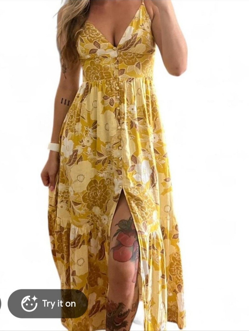 Abercrombie & Fitch Mustard Yellow Floral Button-Front Maxi Dress Size Small